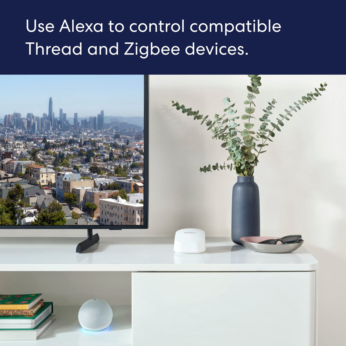 eero 6+ coverage illustration highlighting up to 1,500 sq ft