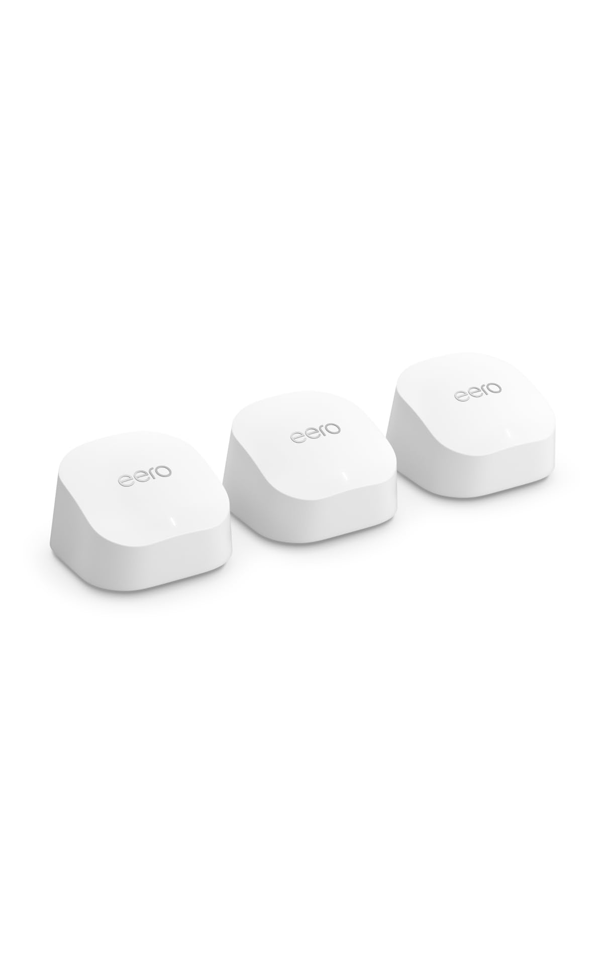 eero 6+ mesh system front view showing broad home coverage and stable wifi.