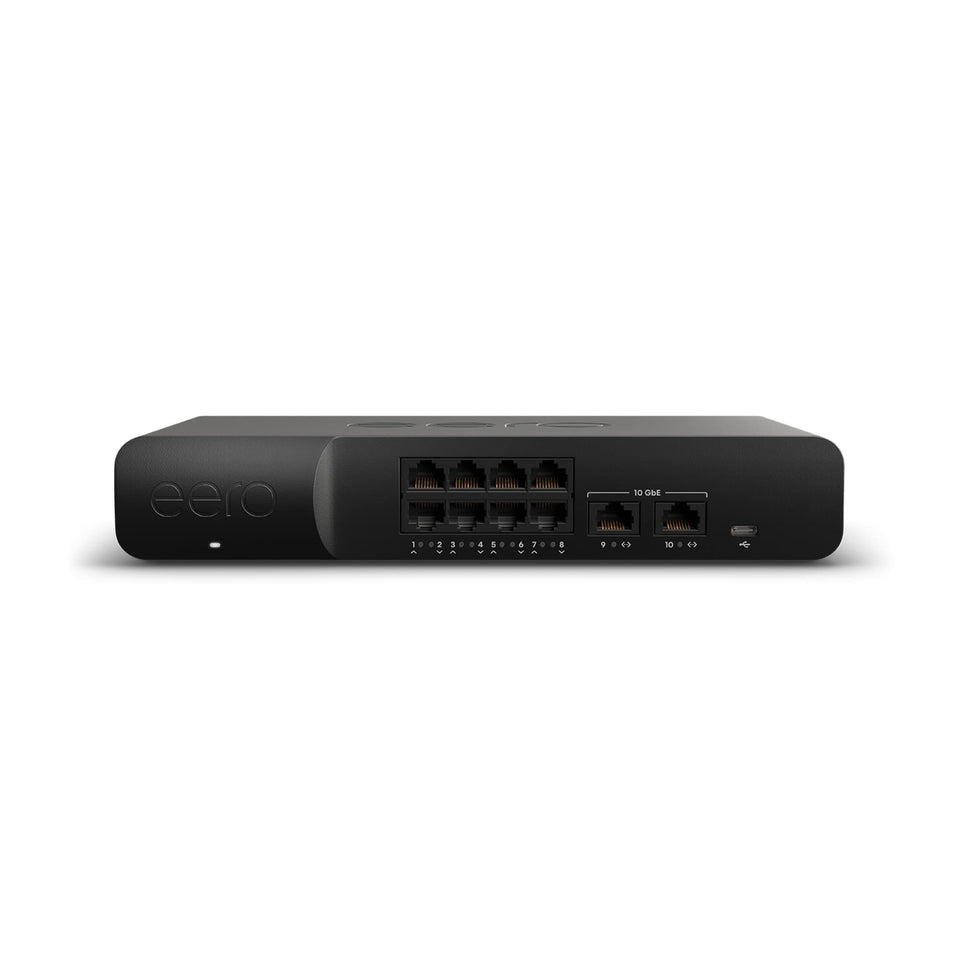 eero PoE Gateway front panel with labeled ports for fast wired connections