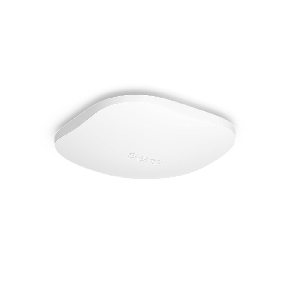 eero PoE 7 tri-band front view showing sleek, compact design and potential for strong home Wi Fi