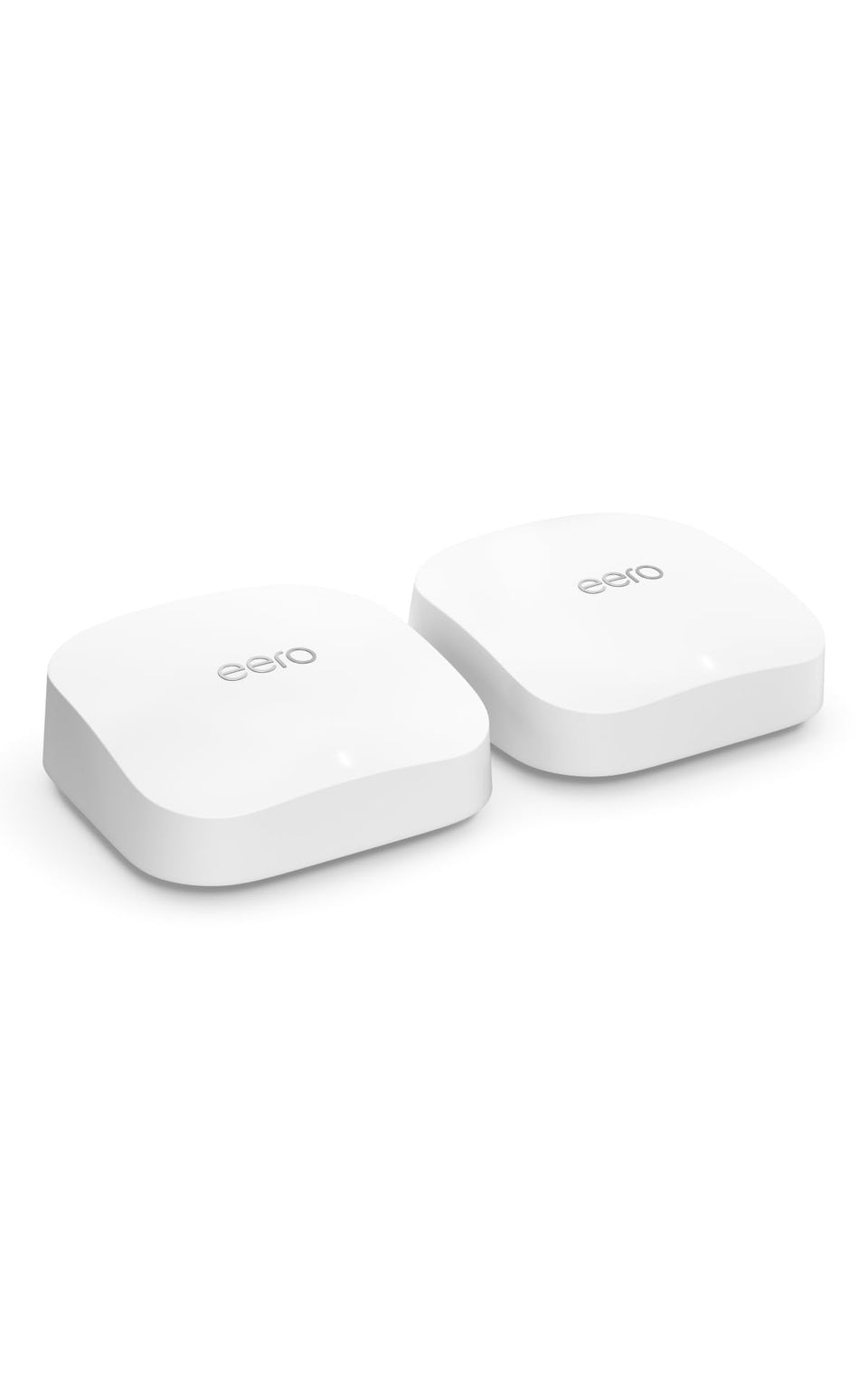 eero Pro 6E 2-pack on a living room table delivering full-home coverage for streaming