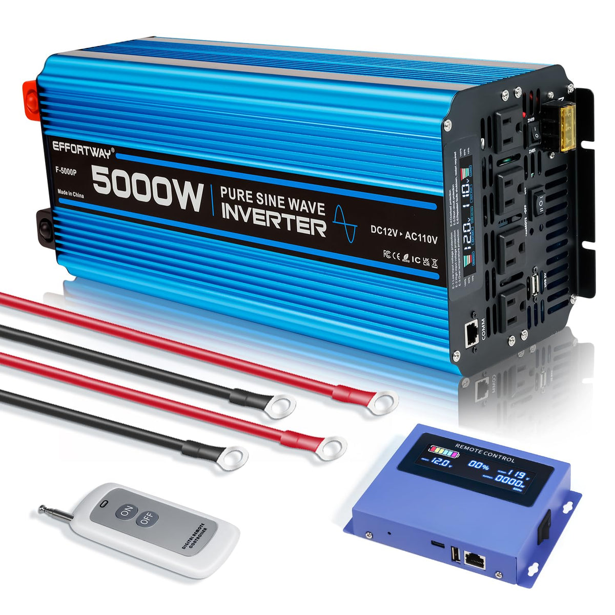 EFFORTWAY 5000W pure sine inverter front view for RV and off-grid power.