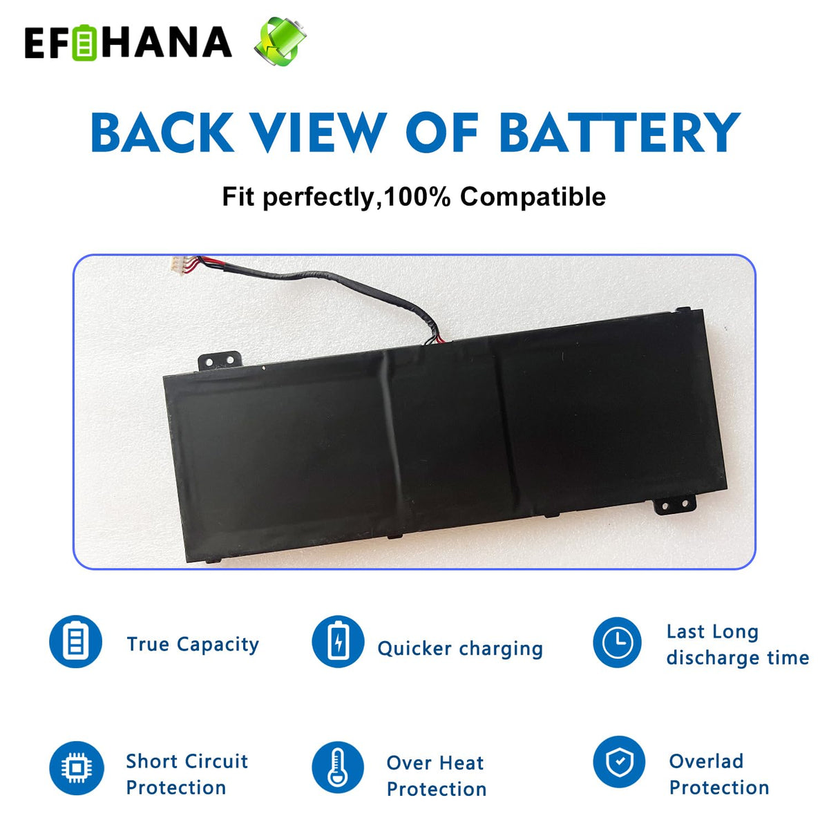 EFOHANA battery next to a coin for scale, compact form and easy swap