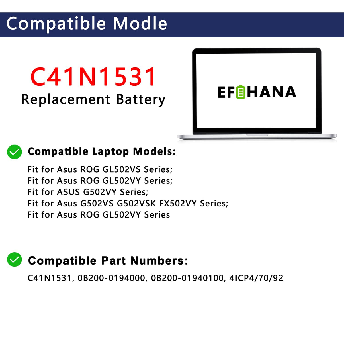 EFOHANA C41N1531 top view showing cell layout and built-in safety circuits
