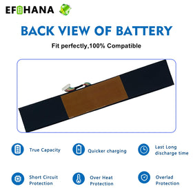 EFOHANA battery label with specs emphasizing compatibility and safety benefit