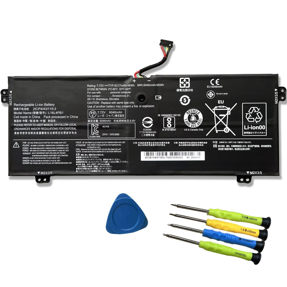 EFOHANA front view of replacement battery showing fit and design for Lenovo