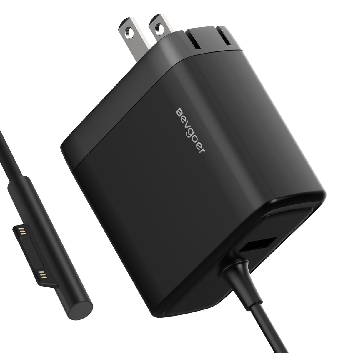 EG evgoer 65W Surface charger with foldable plug for travel convenience.