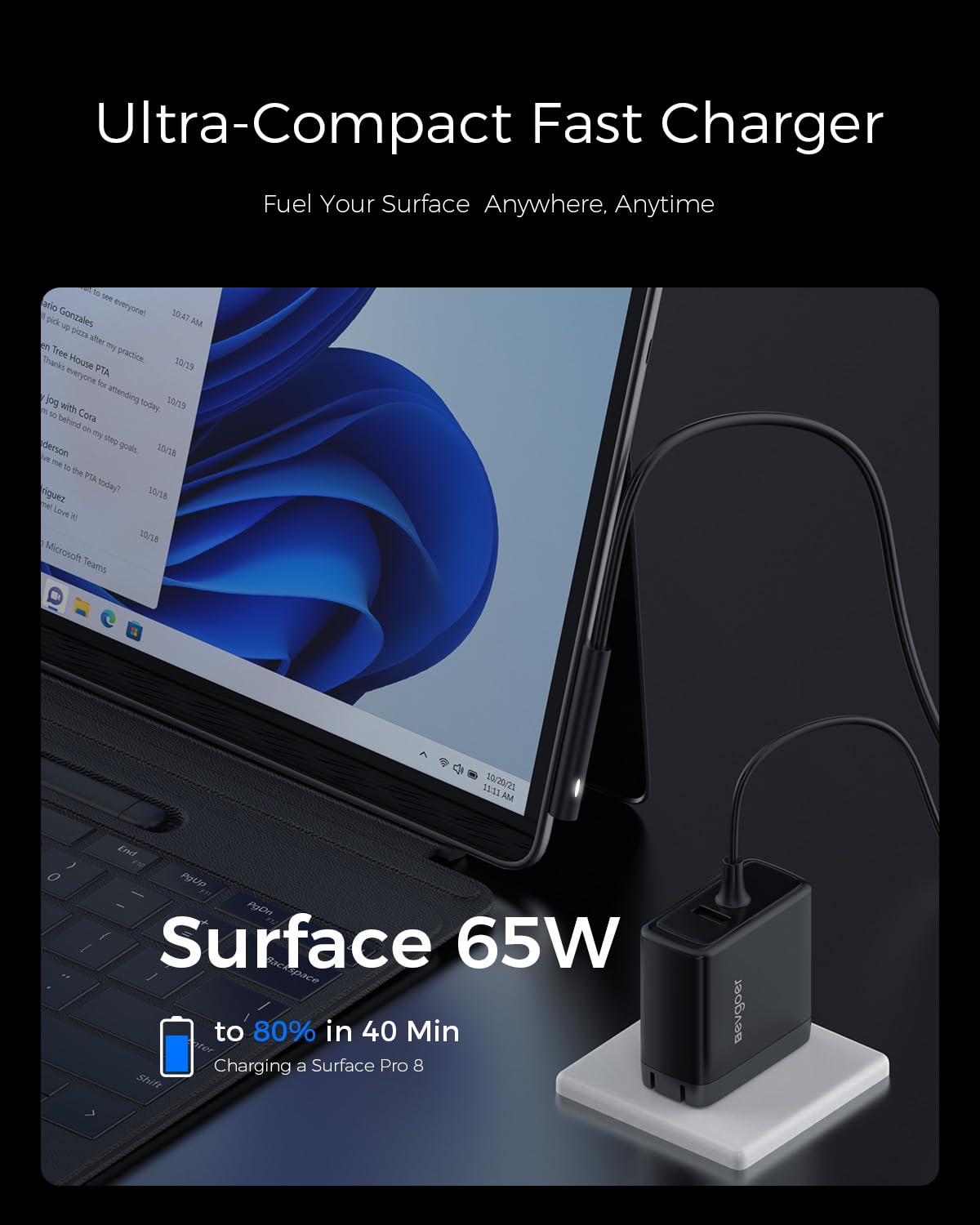 EG evgoer Surface charger with 360-degree magnetic connector for easy alignment.