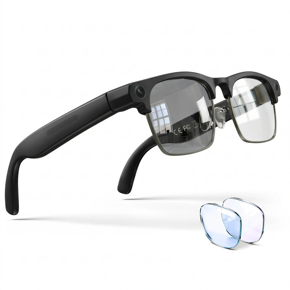 EGQINR AI Smart Glasses front view for hands-free recording and translation on the go