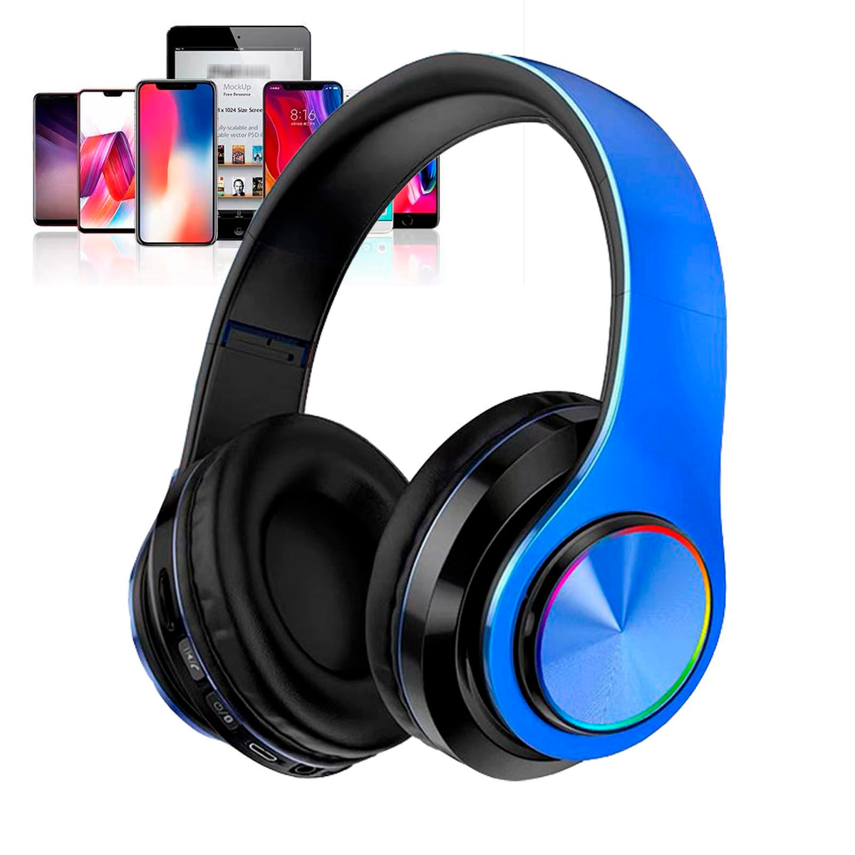 E-Greetshopping kids Bluetooth headphones with blue LED lights for engaging learning