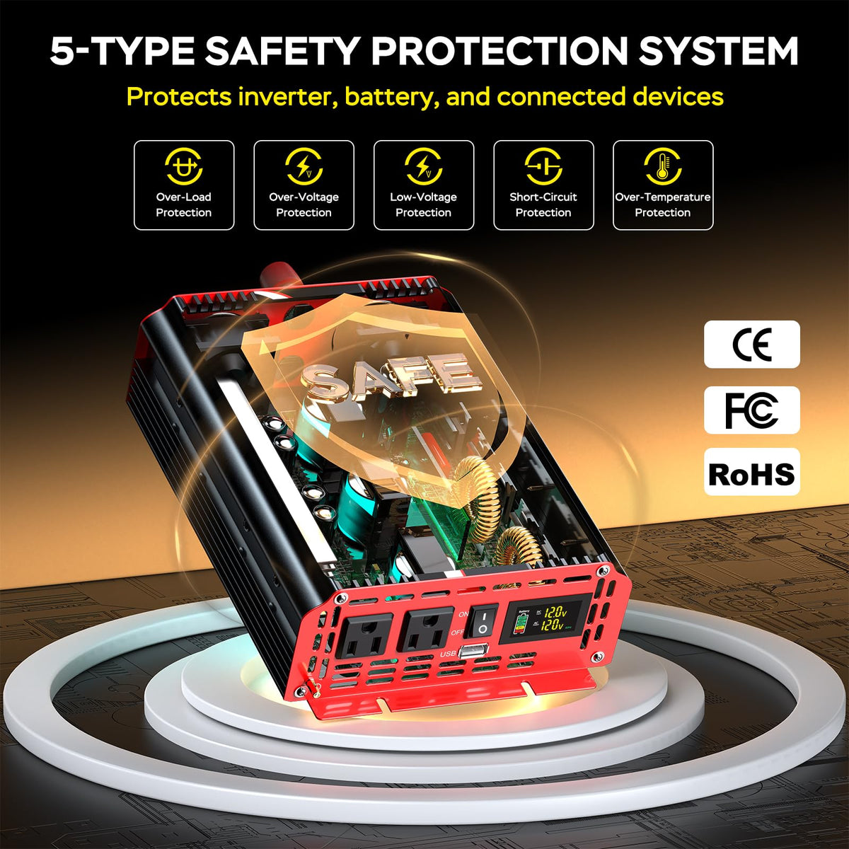 EGSCATEE LCD display shows real-time voltage for safe operation.