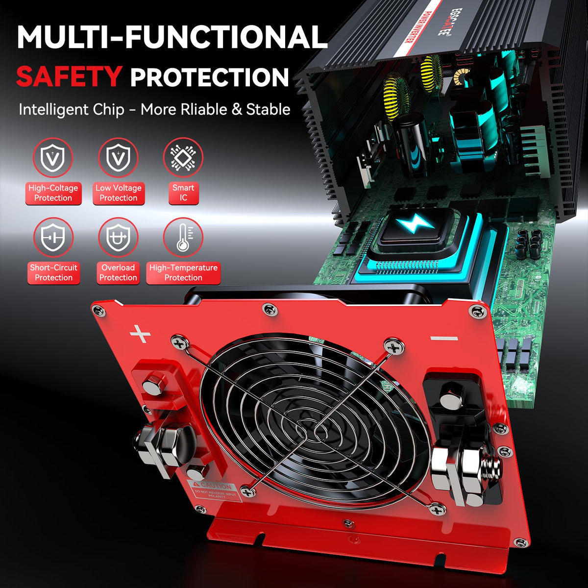EGSCATEE 6000W inverter silent cooling keeps the unit quiet during operation