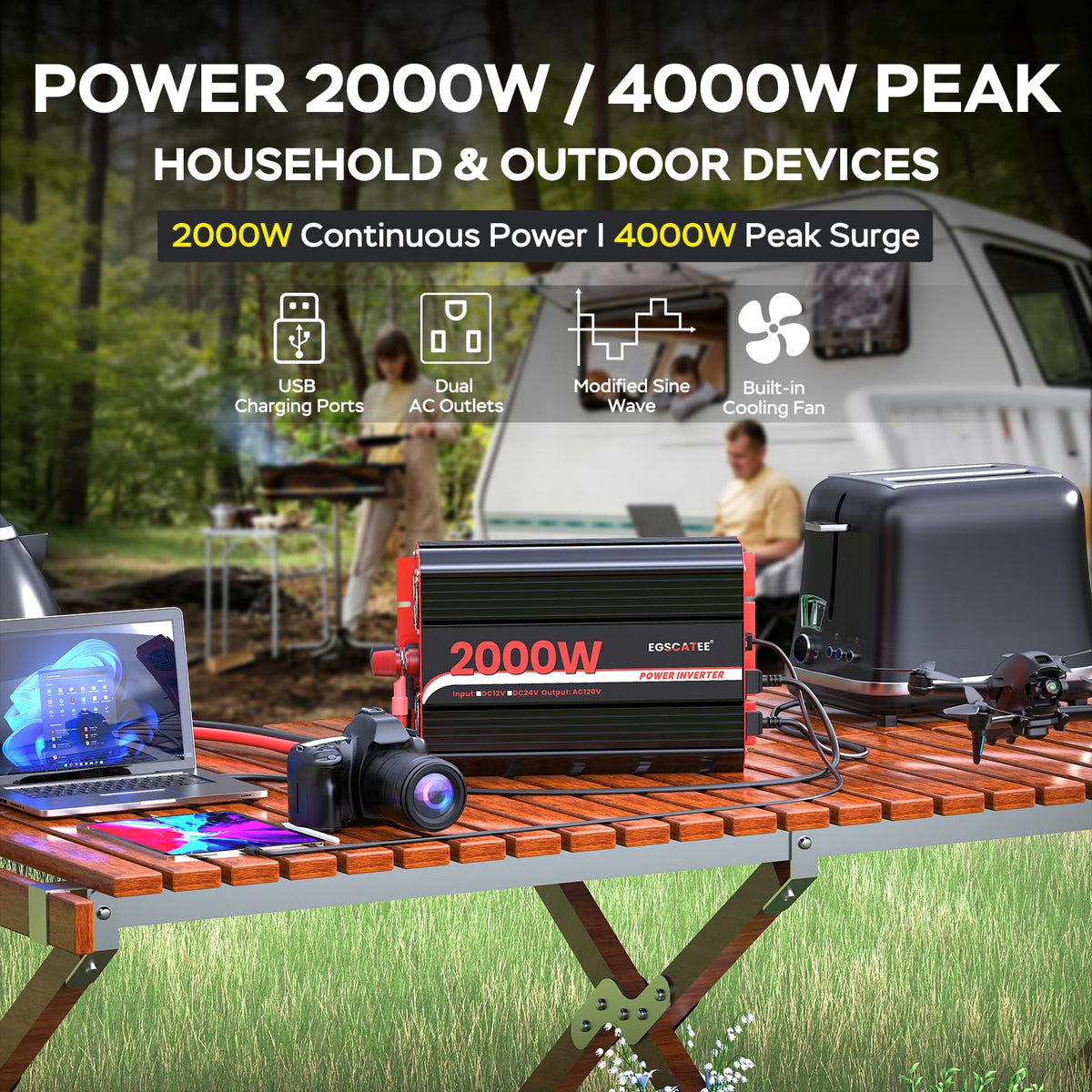 EGSCATEE two AC outlets enable simultaneous charging during travel.