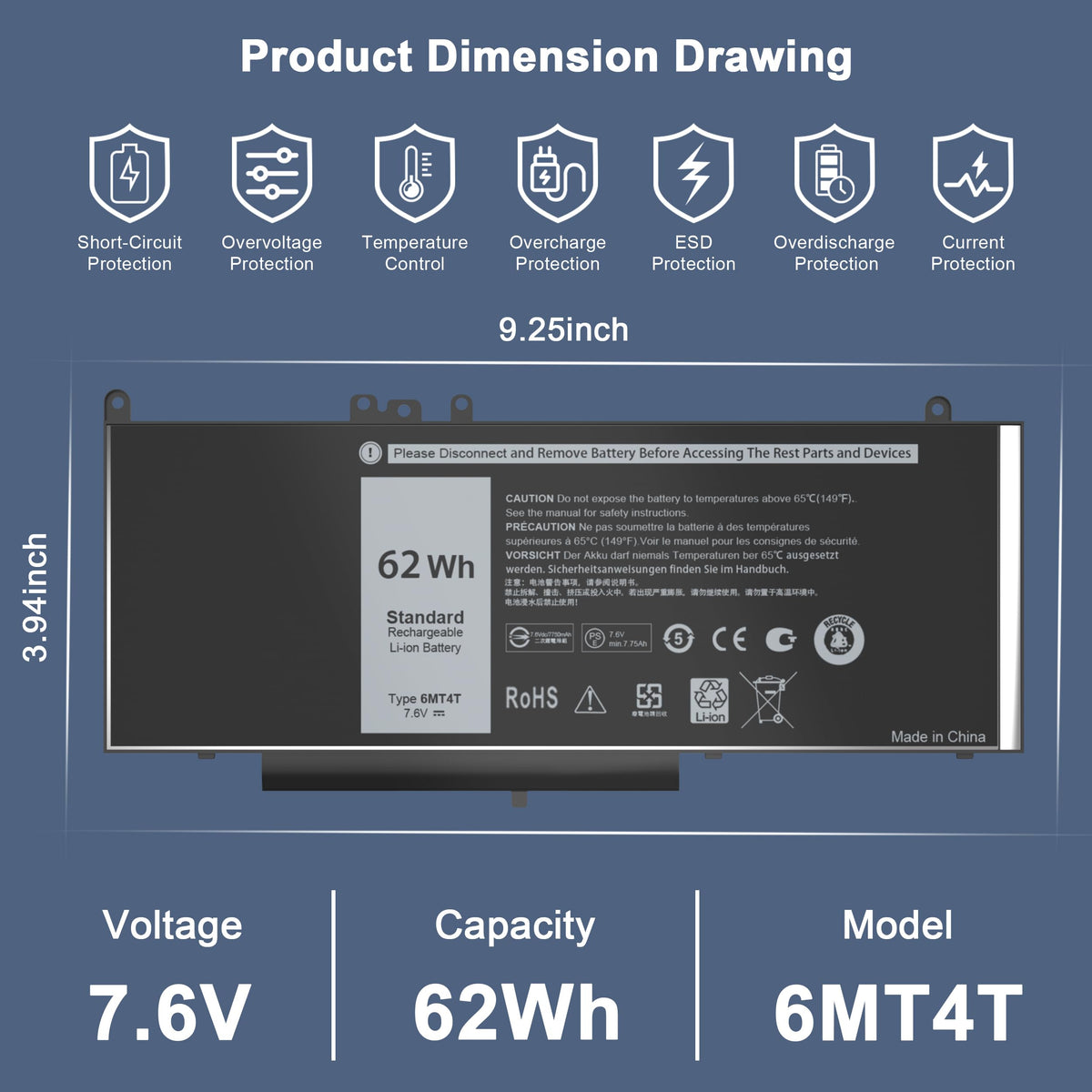 EHECAPAR Dell Latitude 15-5570 battery delivers extended uptime for work.