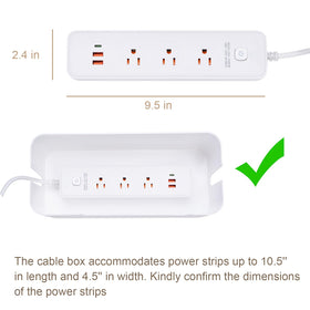 Eichzer cable box with the power strip hidden for a clean, unobtrusive space.