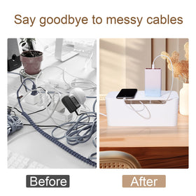 Eichzer cable box waterproof ABS construction for spill protection around cords is visible.