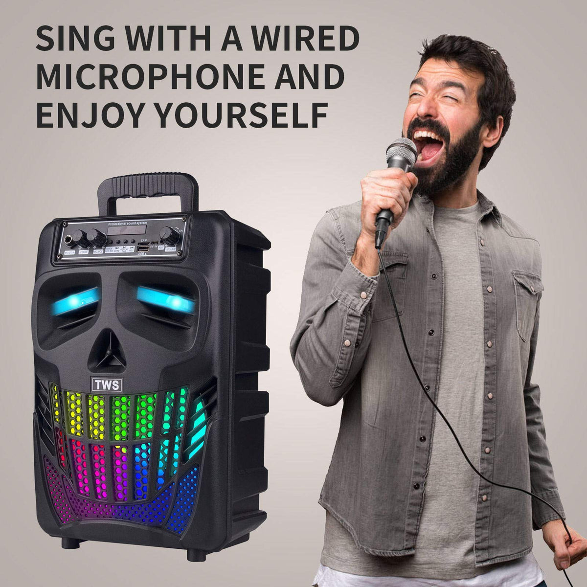 E I F E R portable speaker on garden table creating lively atmosphere