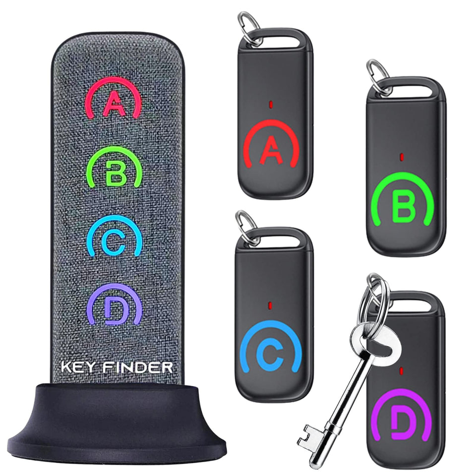 eirix key finder front view showing compact grey design and identifiable button for quick location