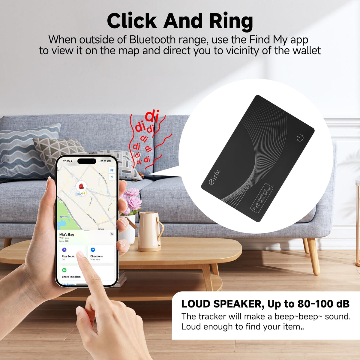 eirix locator shows sound and map location to find items.