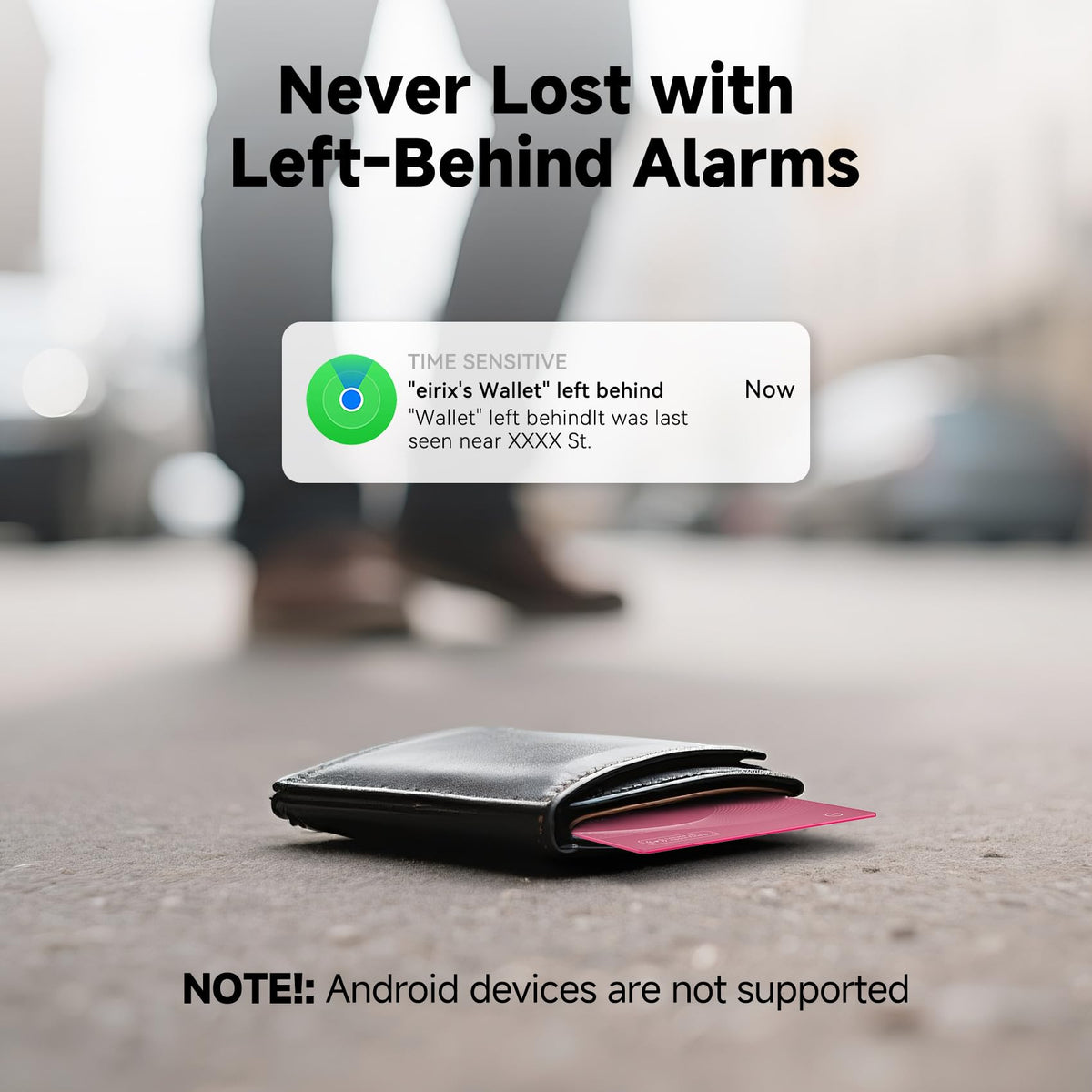 eirix wallet tracker location alerts shown on screen for peace of mind