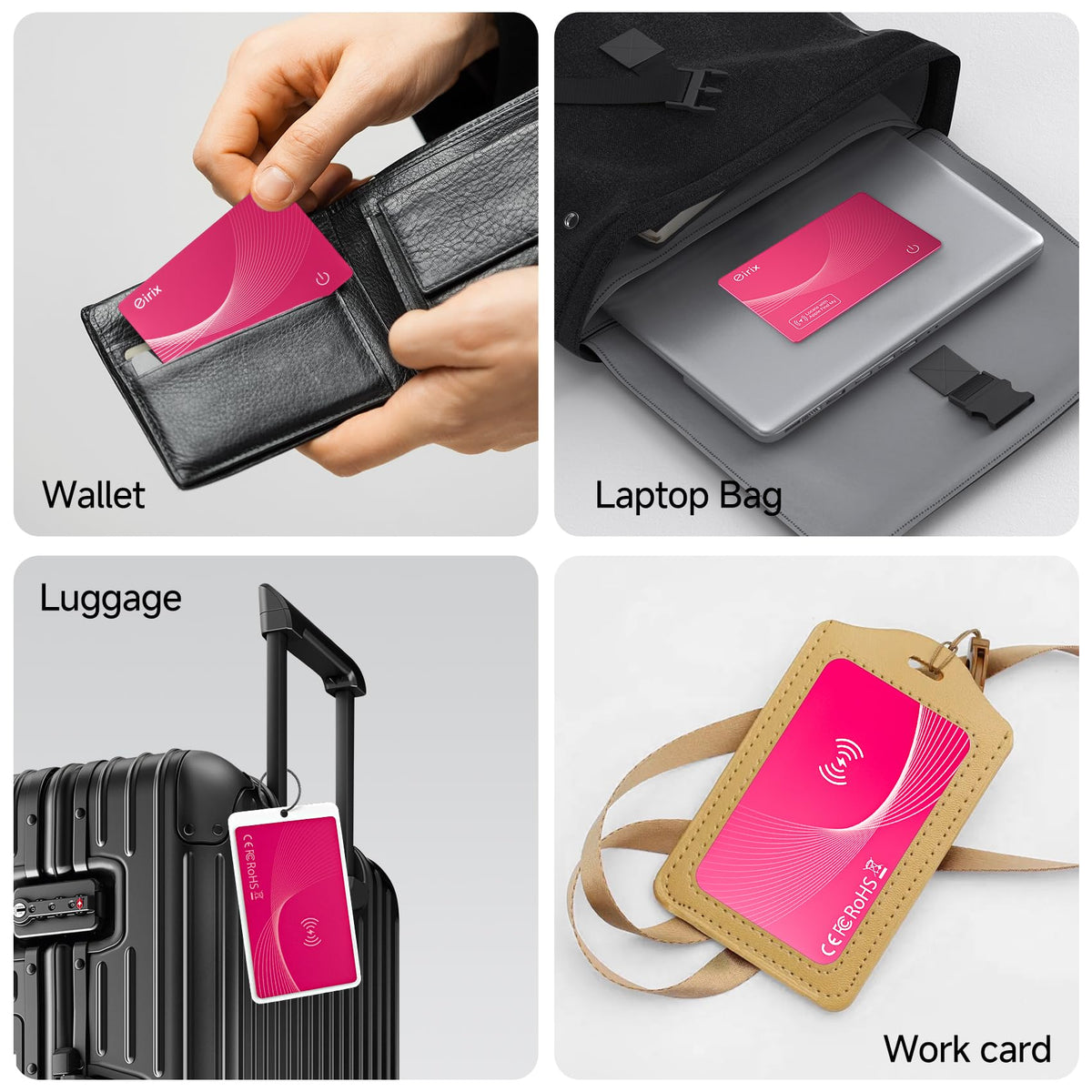 eirix wallet tracker on a luggage tag for secure travel