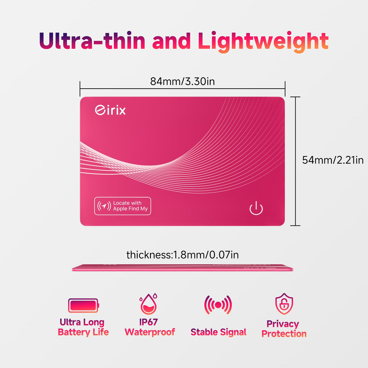 eirix wallet tracker red packaging highlighting warranty and eco build