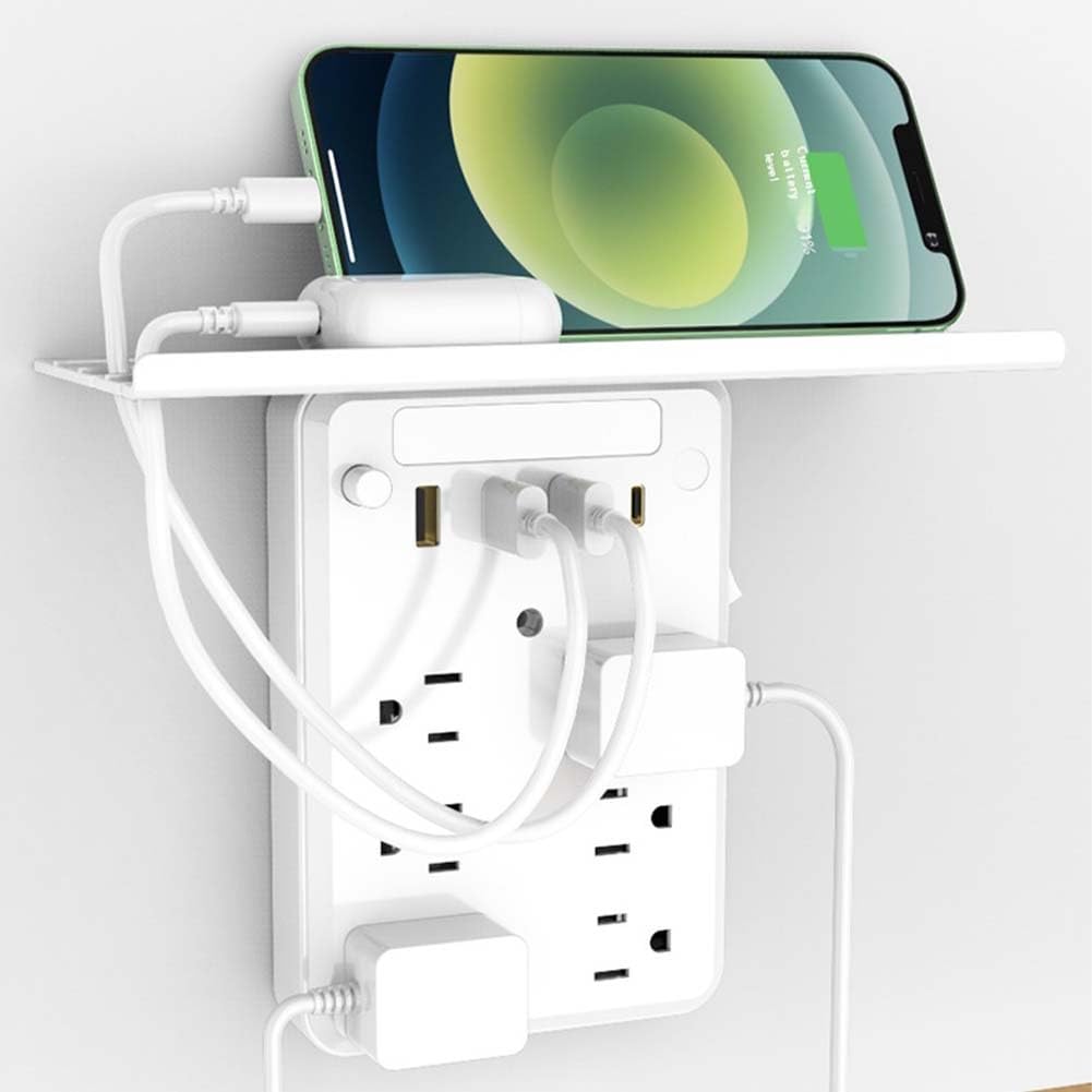 Eiusrr outlet shelf extender night light glows softly in darkness.