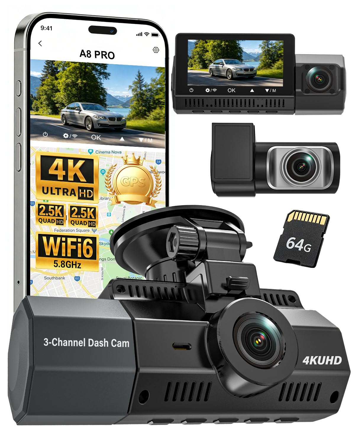 Eivikga 4K front camera lens delivers crisp road details for safer driving.