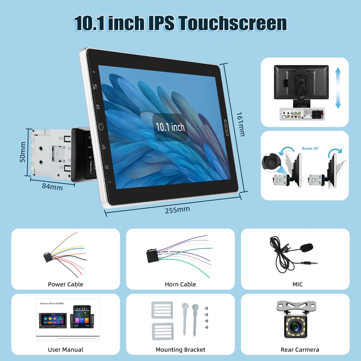 EKAT 10.1-inch car stereo compatible with a backup camera for easier parking.