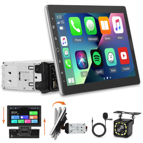 EKAT 10-inch car stereo front view with wired CarPlay and Android Auto