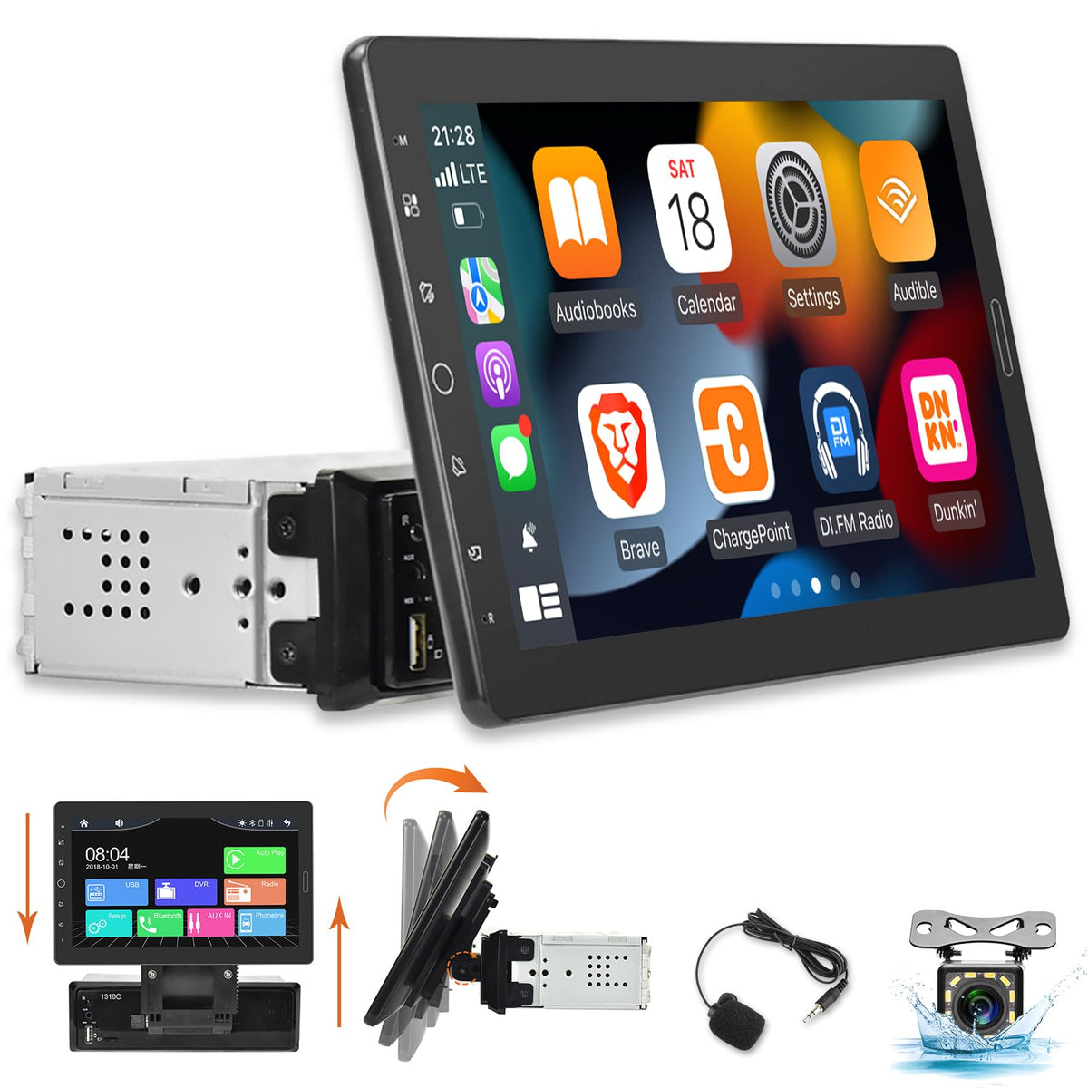 EKAT 10-inch detachable single din front view for intuitive in-car entertainment and easy removal.