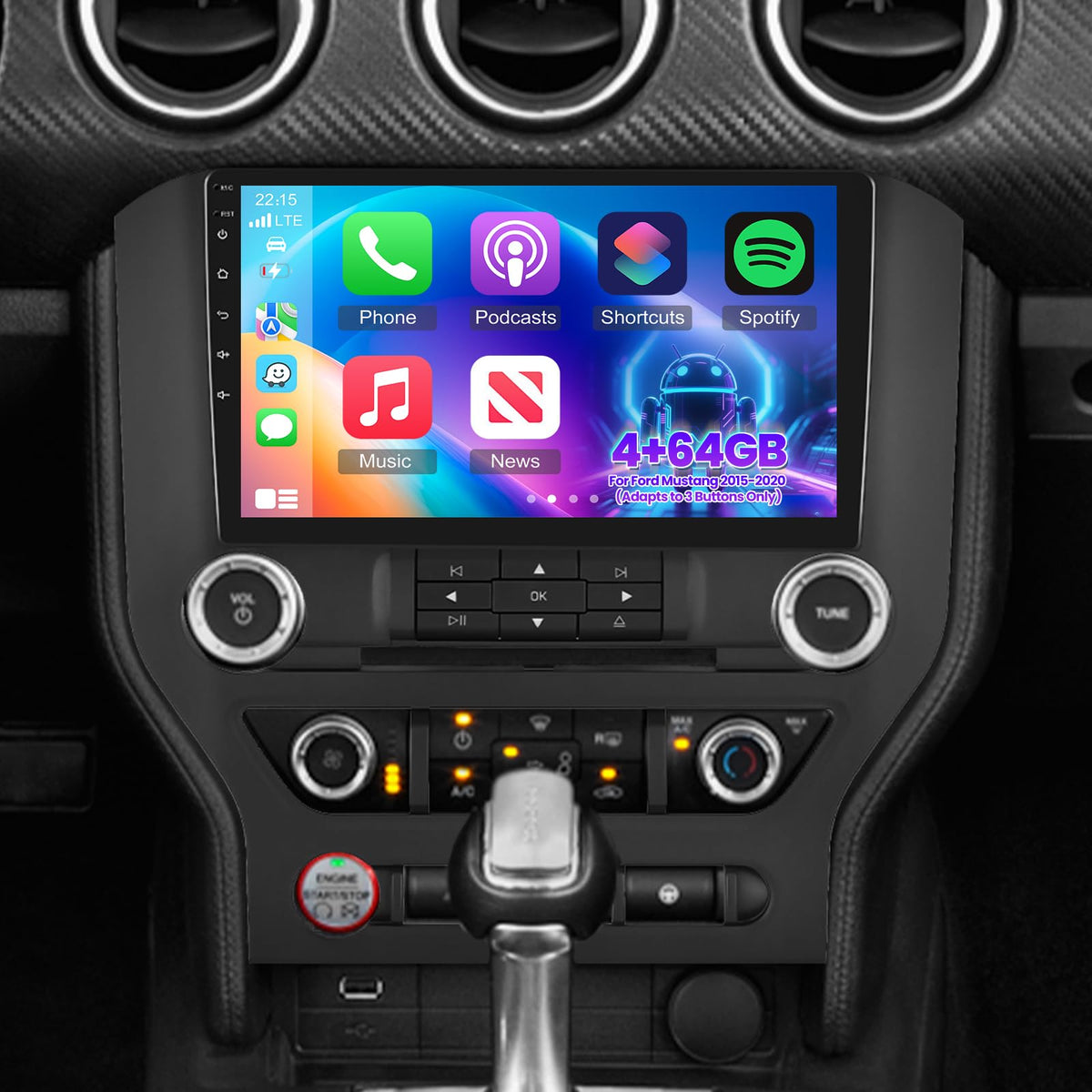 EKAT 9-inch screen radio front view showing immersive media on the road