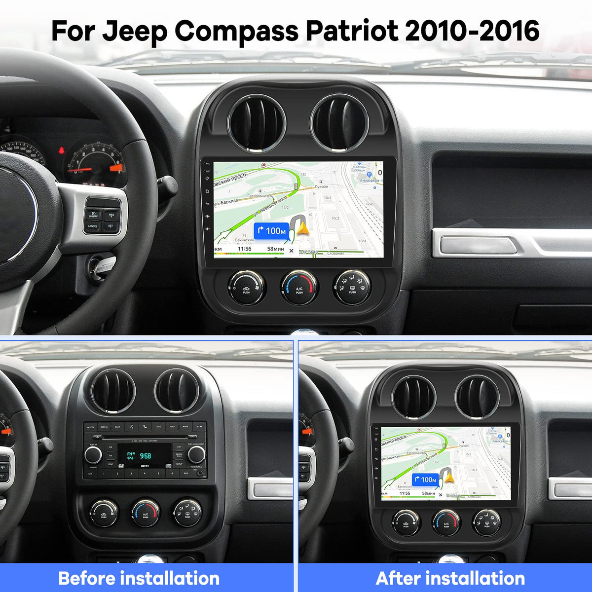 EKAT Jeep Compass Patriot radio carplay-android-auto interface for hands-free use