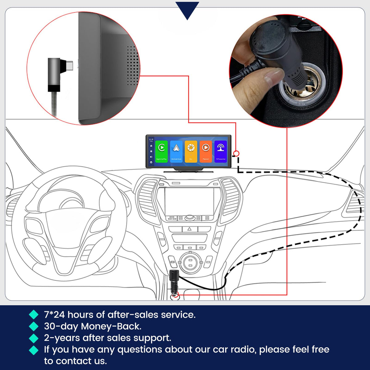 EKAT portable car stereo kit provides in-car navigation and media options.