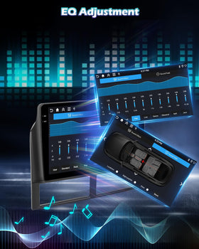 EKAT split-screen multitasking on a 9-inch car radio for GPS and music together