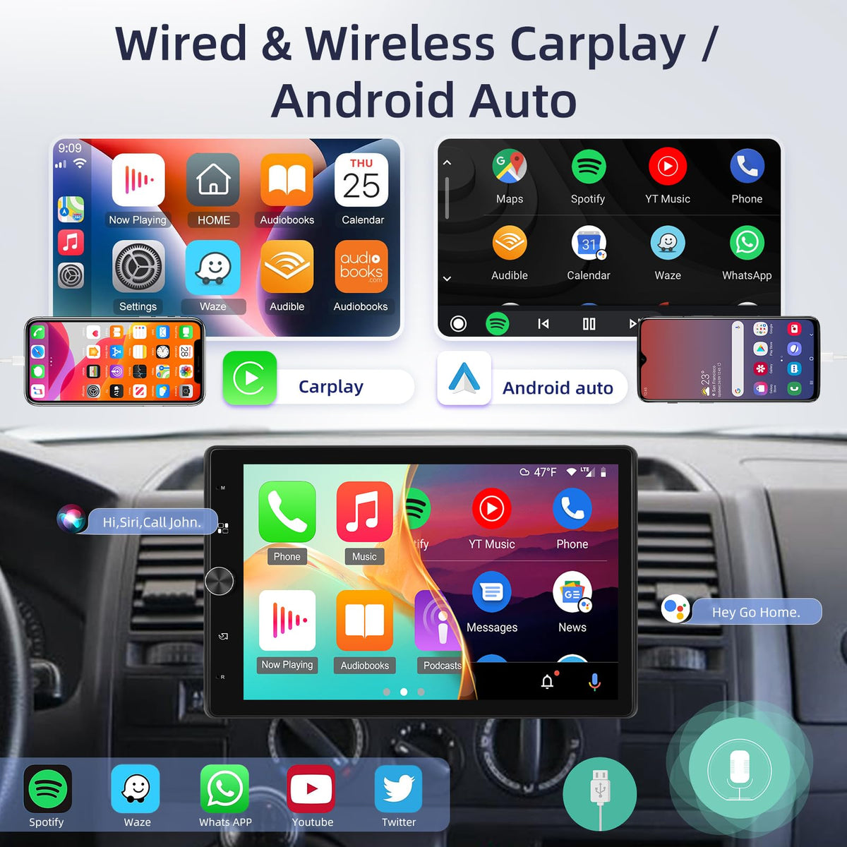 EKAT vertical car stereo installed in dashboard with intuitive touch controls