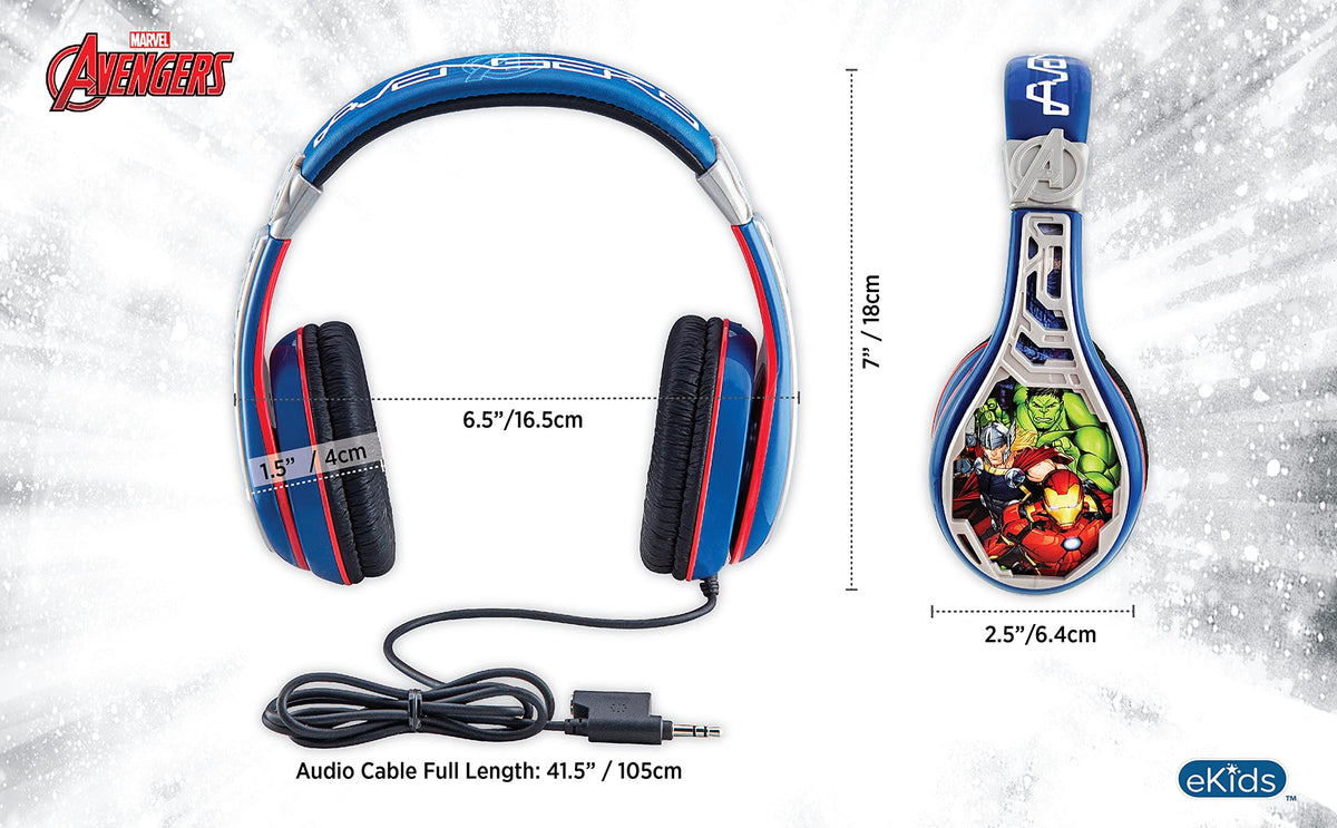 eKids Avengers close-up of soft ear cushions for comfortable long wear