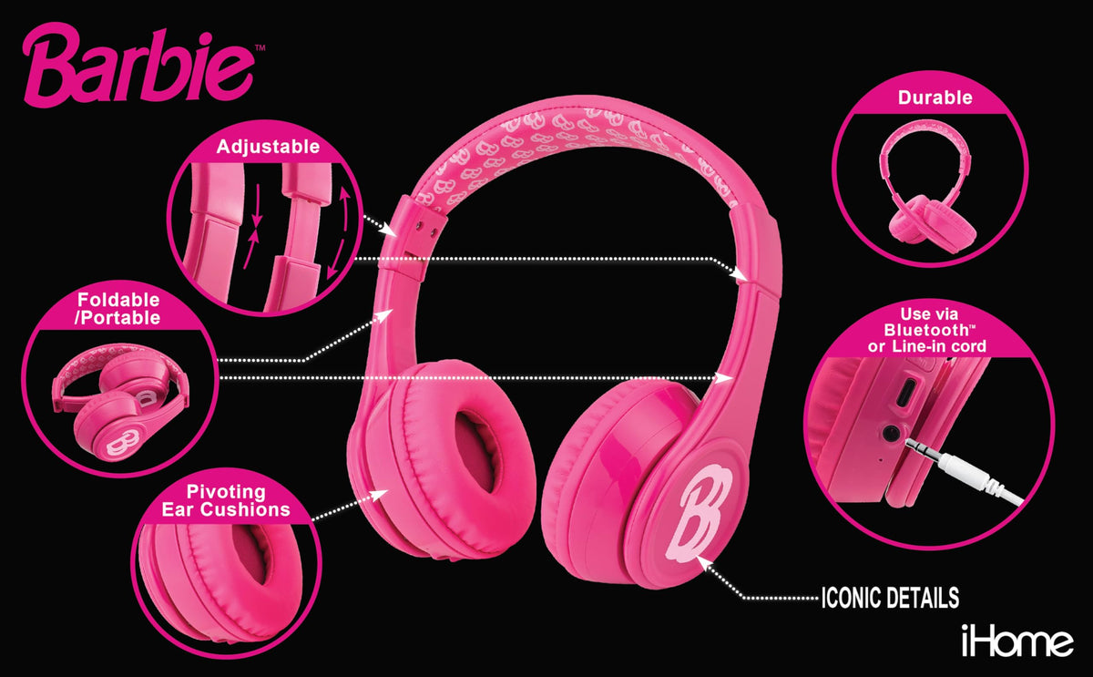 eKids Barbie closeup of soft earpad, comfortable cushioning for long wear