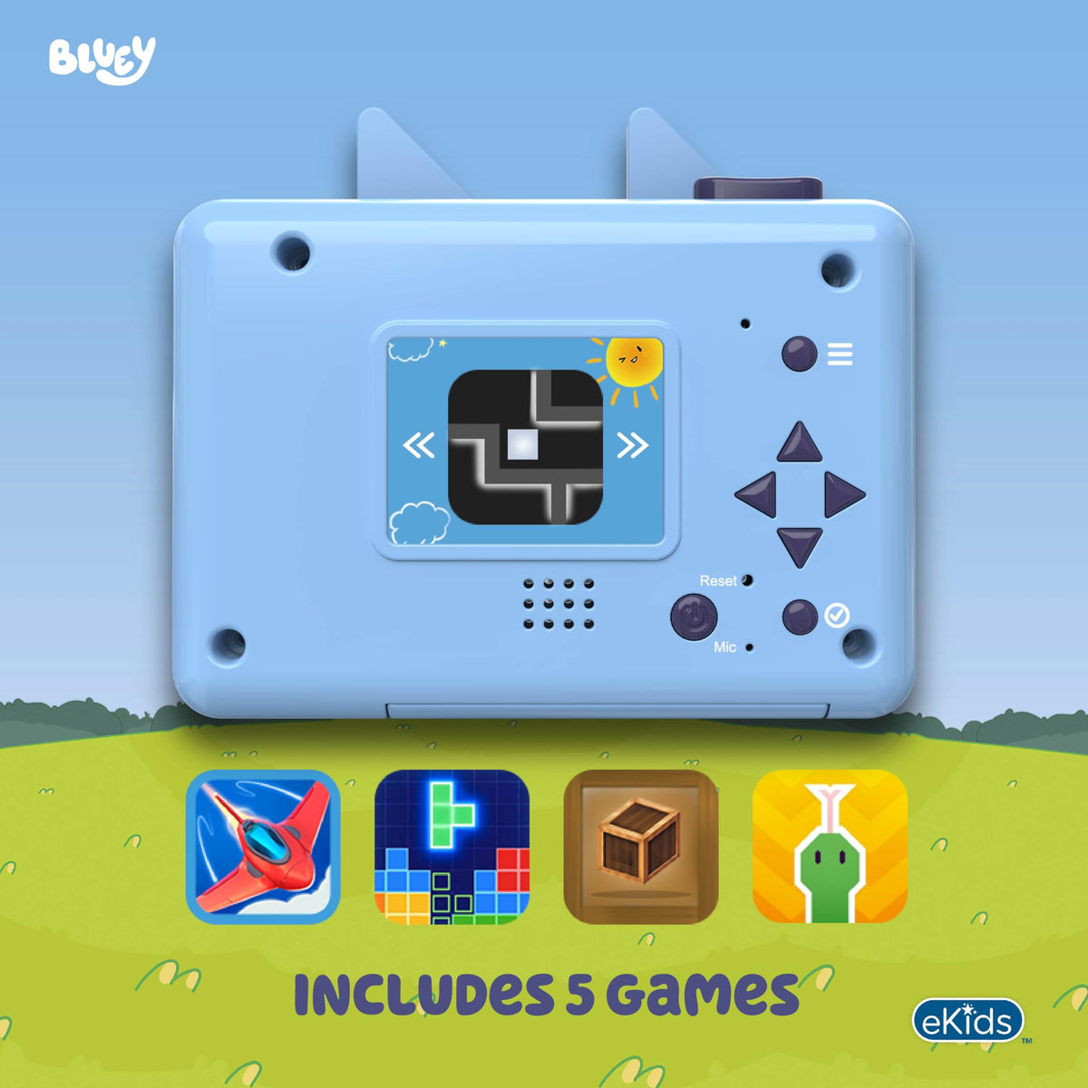 ekids Bluey kids camera 2-inch screen for instant viewing after capture.