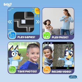 ekids Bluey kids camera in use for video recording with a clear 2-inch screen.