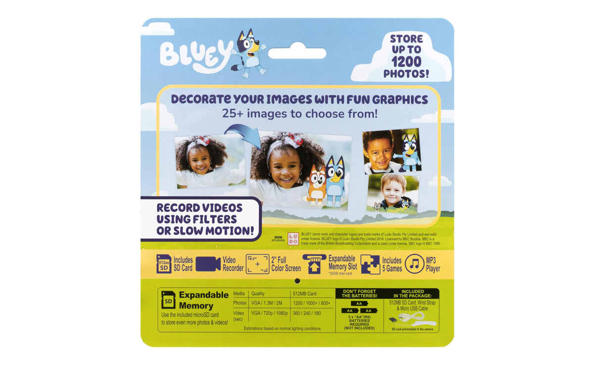 ekids Bluey kids camera wrist strap ensures secure handling on adventures.