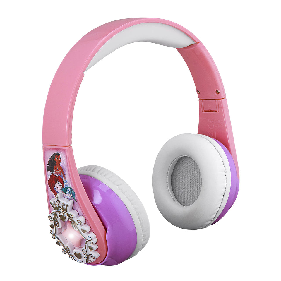 eKids Disney Princess headphones front view showing colorful design and comfortable fit