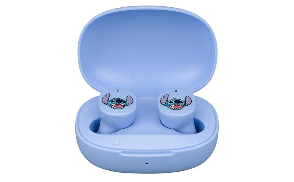 eKids Disney Stitch wireless earbuds for kids with a comfortable fit.