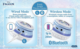 included aux cable connected to eKids Disney Frozen headphones for wired listening option