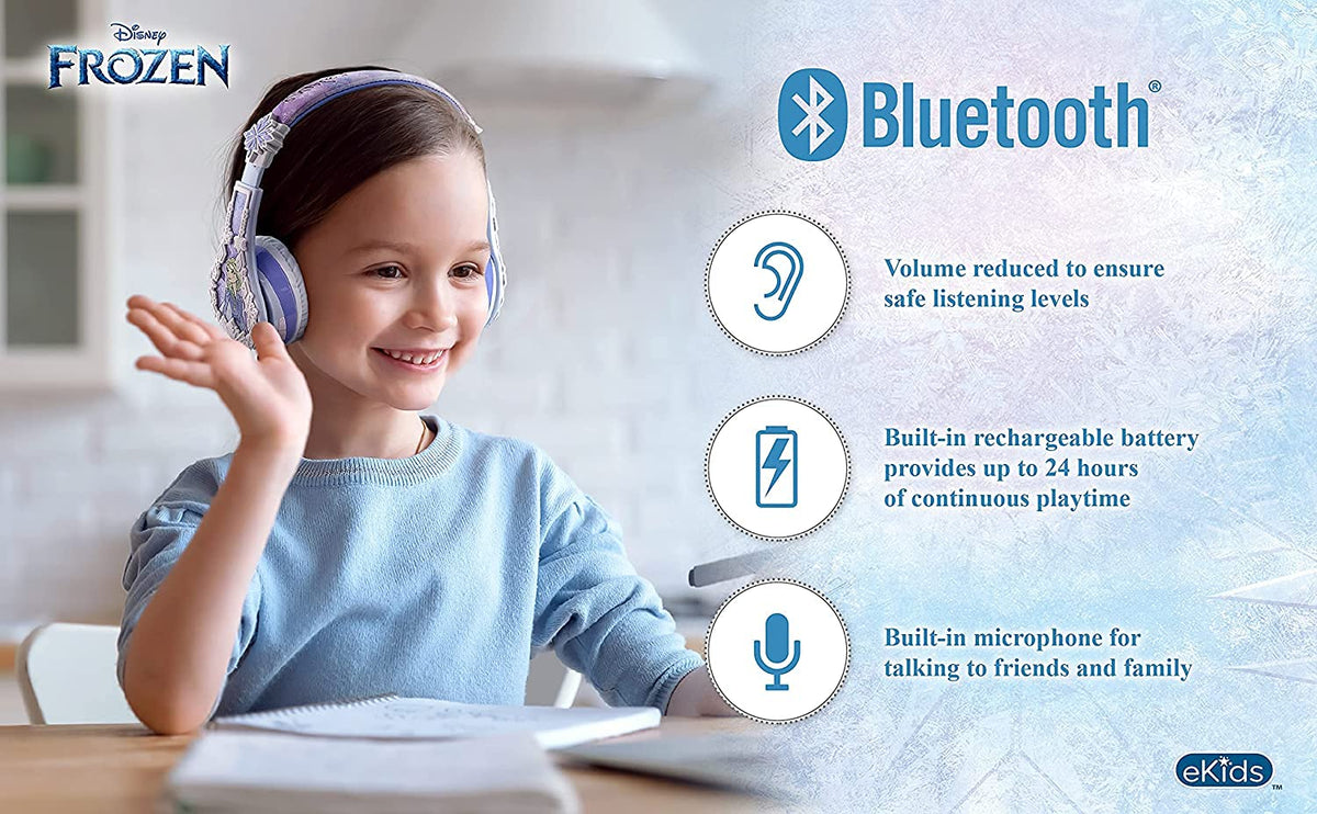 eKids Disney Frozen headphones folded compact for travel and easy storage benefit