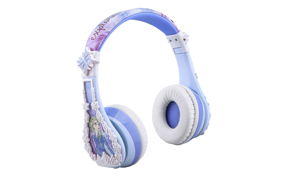 eKids Frozen 2 front view headphones showing Anna and Elsa art and protective design