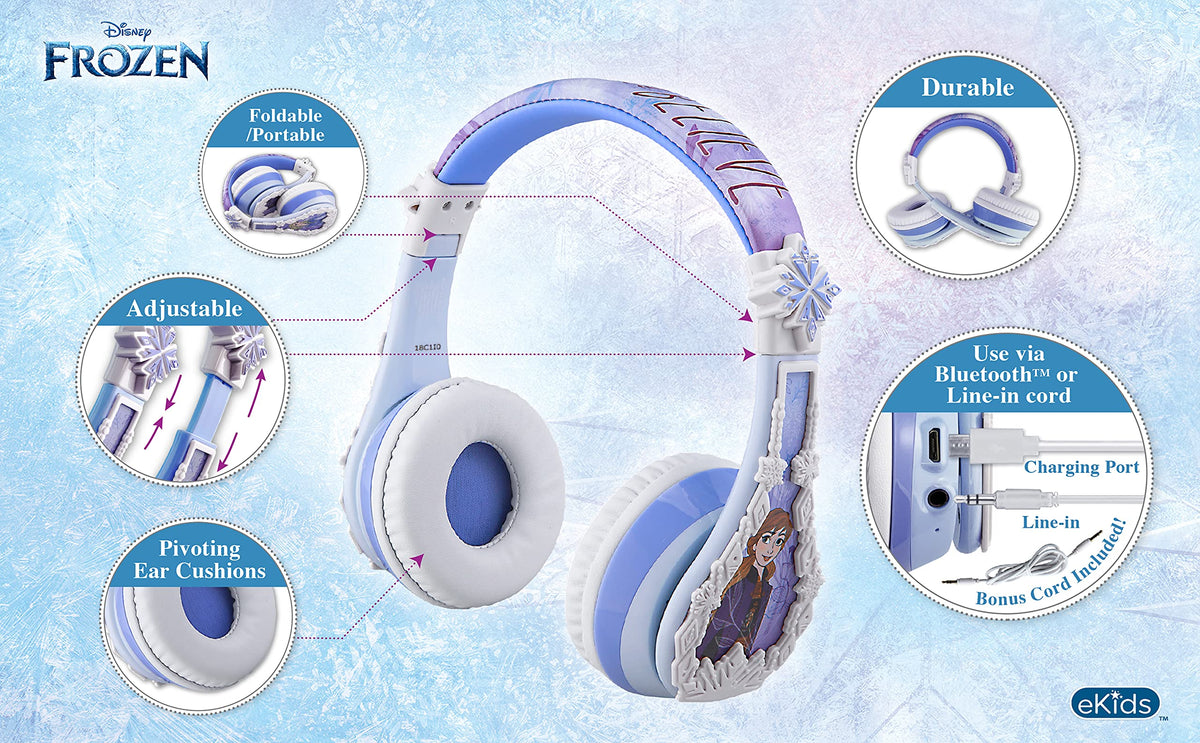 eKids Frozen 2 side profile with earcup detail highlighting cushioned comfort