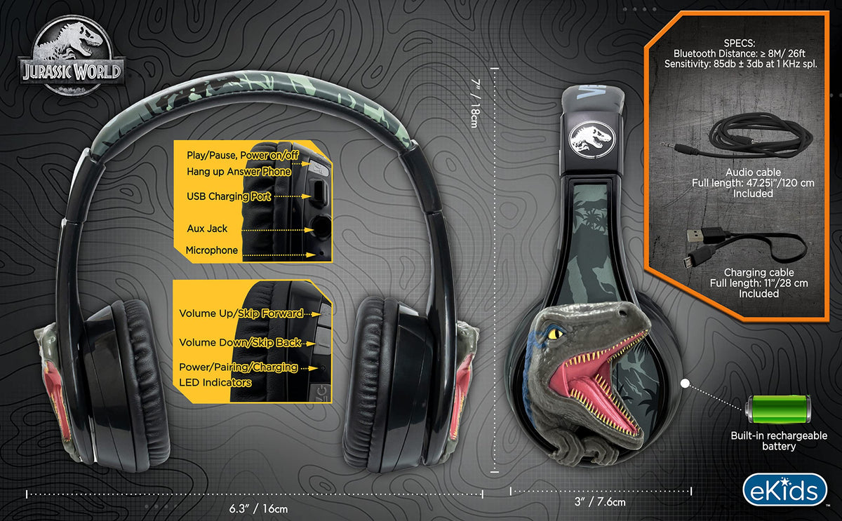 eKids Jurassic World visible microphone and controls for easy calls and lessons