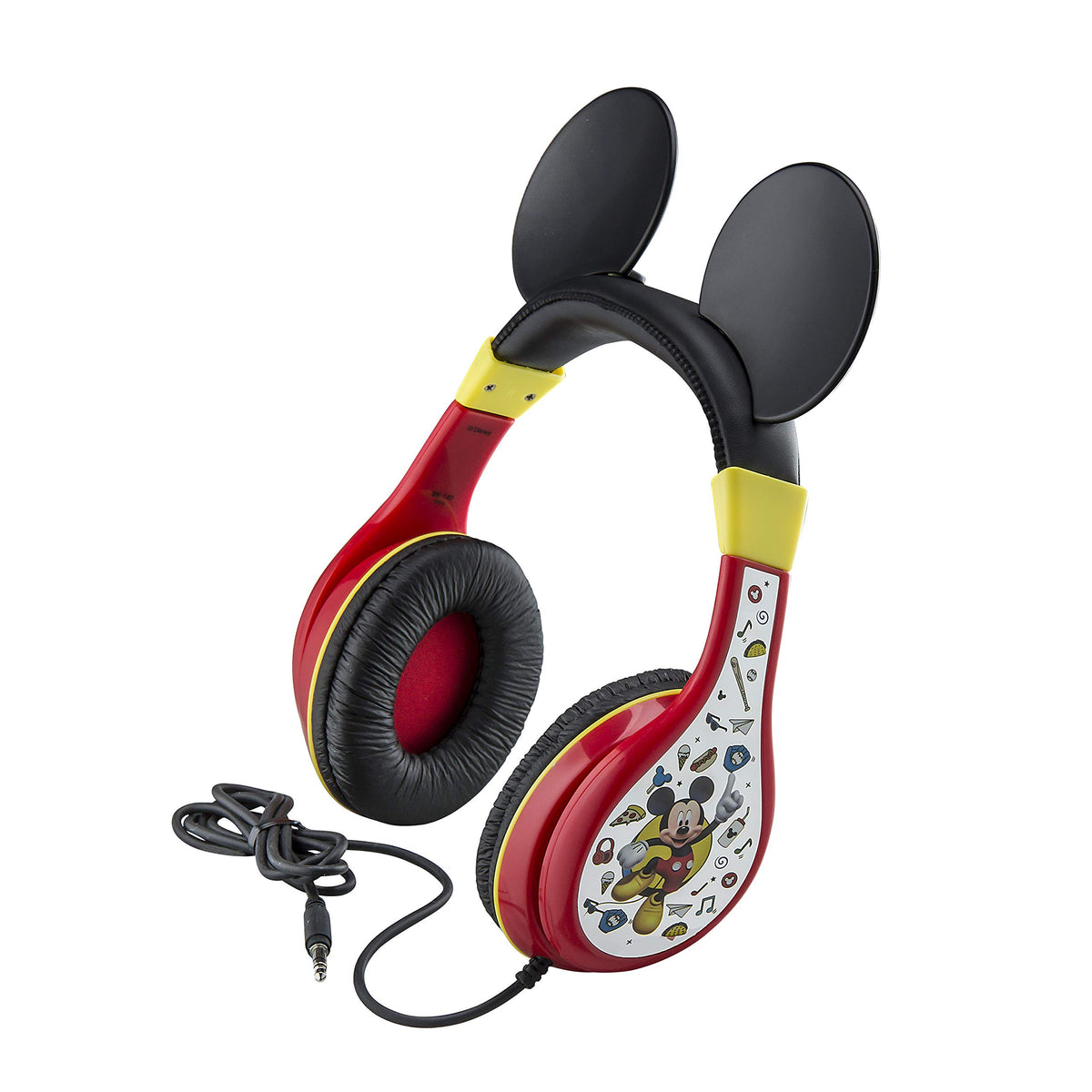 eKids headphones on airplane seat tray, portable entertainment on trips