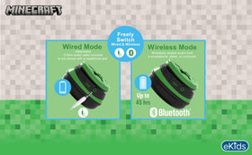eKids headphones connected with aux cable for battery-free wired listening